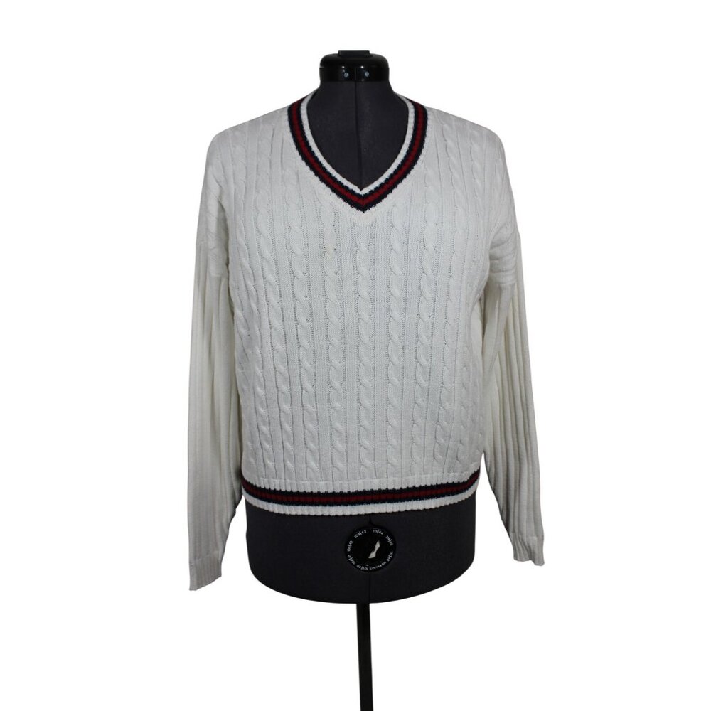 Hollister women's preppy v-neck cable knit country club tennis sweater XS